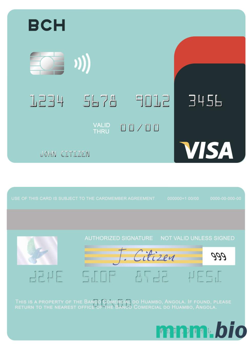Angola Banco Comercial do Huambo przykład karty visa w formacie PSD